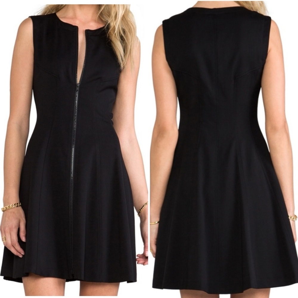 THEORY Bonbi Twill Dress Women’s size 6, Black Full Zip-Front A-line Mini Dress